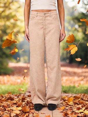 Elisa Embroidery Bows Back Pockets Straight Leg Corduroy Pants