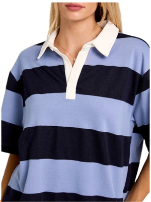 Ashley Polo Collar Rugby Stripe French Terry Shirt