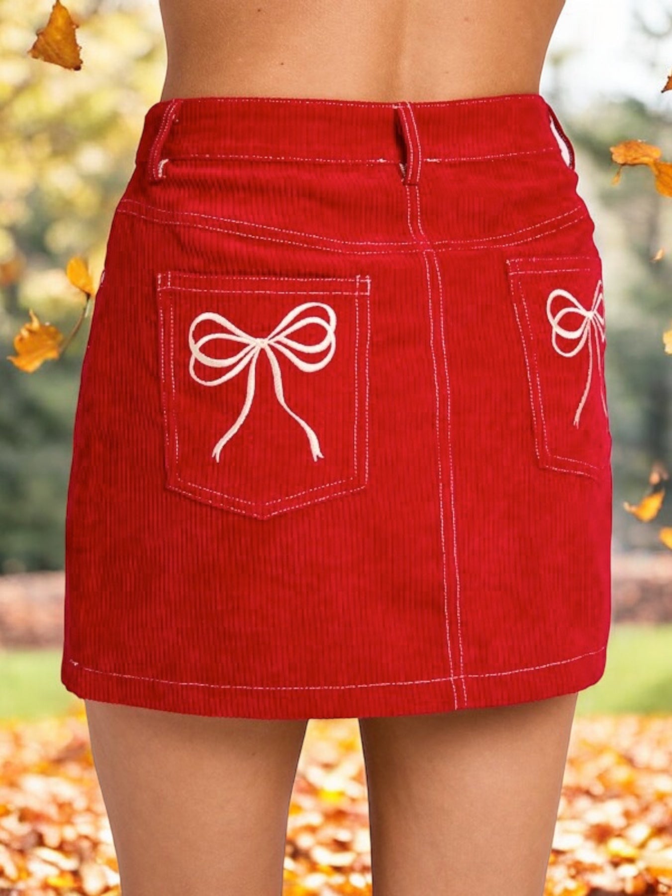 Sarah Embroidery Bows Corduroy Mini Skirt