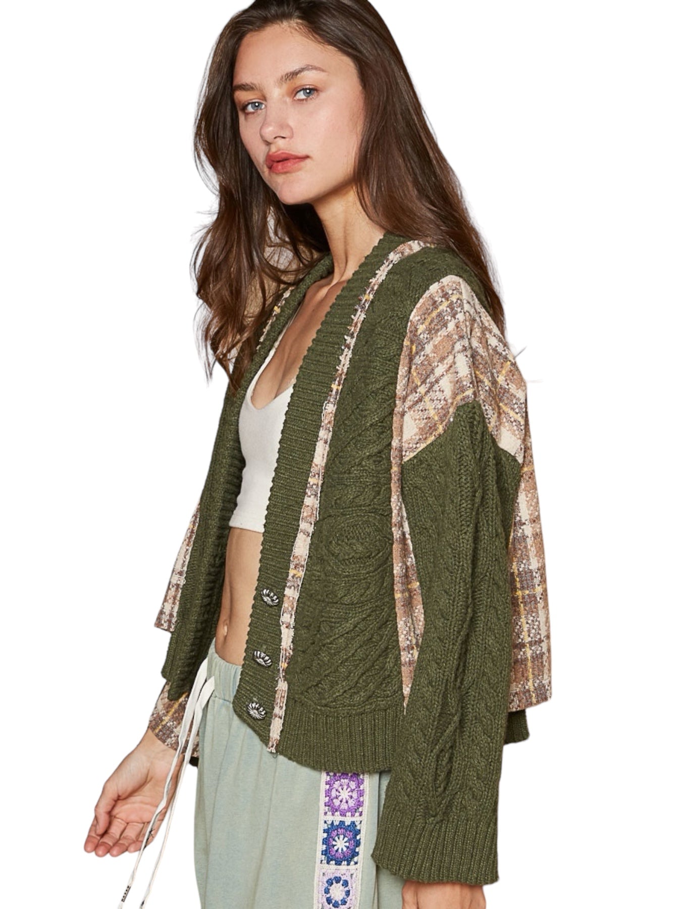 Carmen Jacquard Patch Cable Knit Cardigan