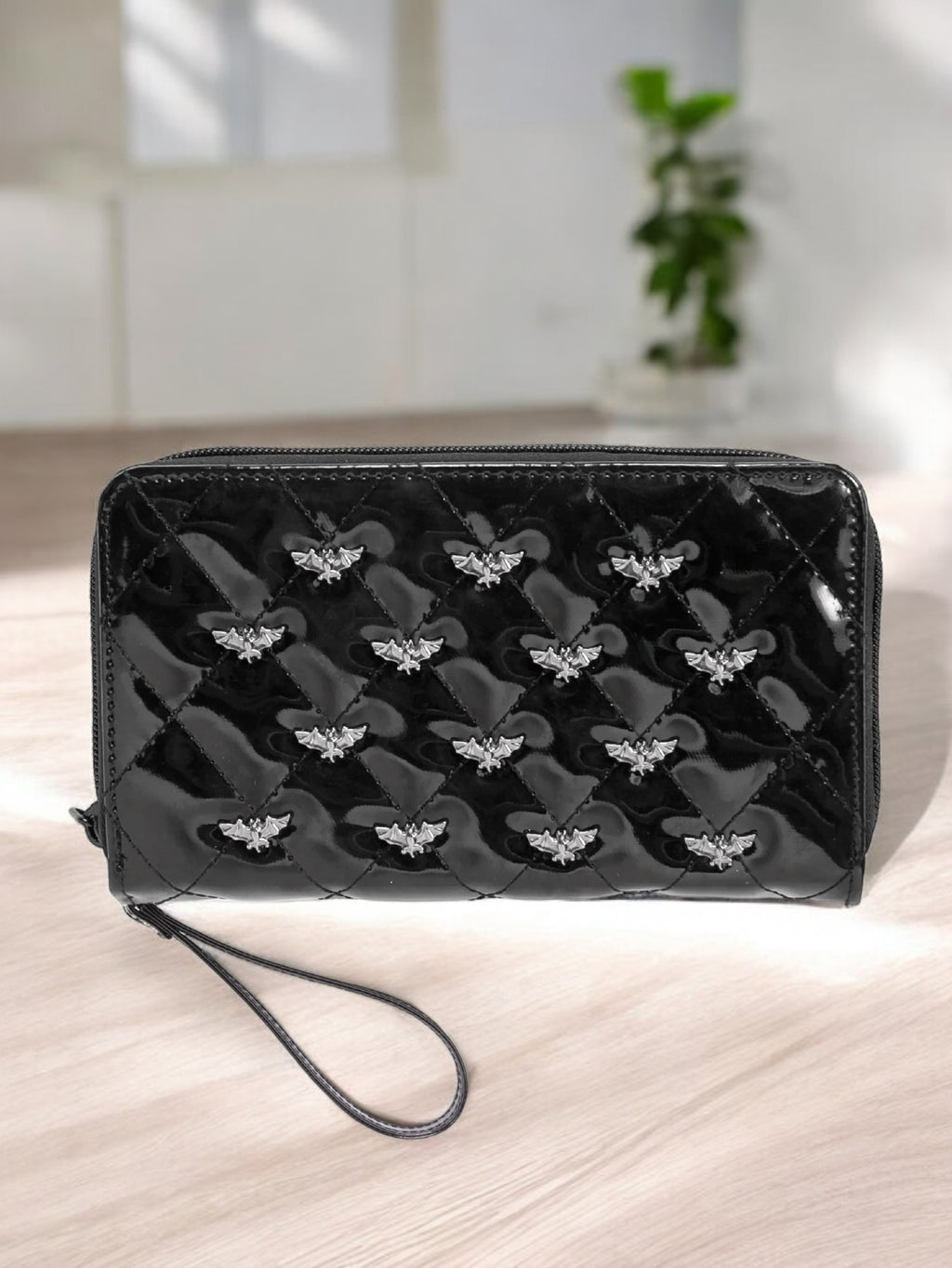 Rock Rebel - Studded Bats Vegan Patent Leather Wallet