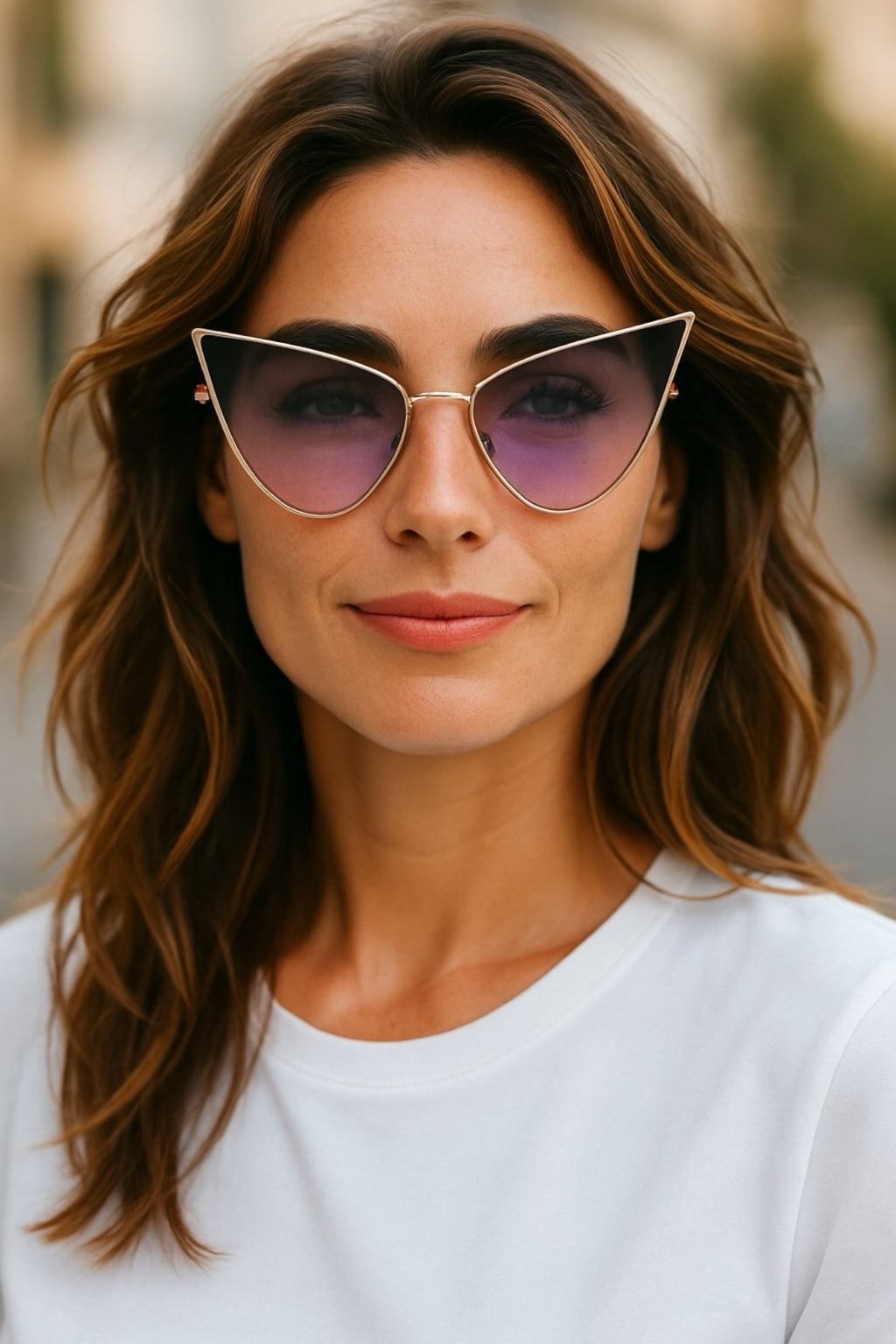 Lucy Duotone High Fashion Pointy Metal Sunglasses