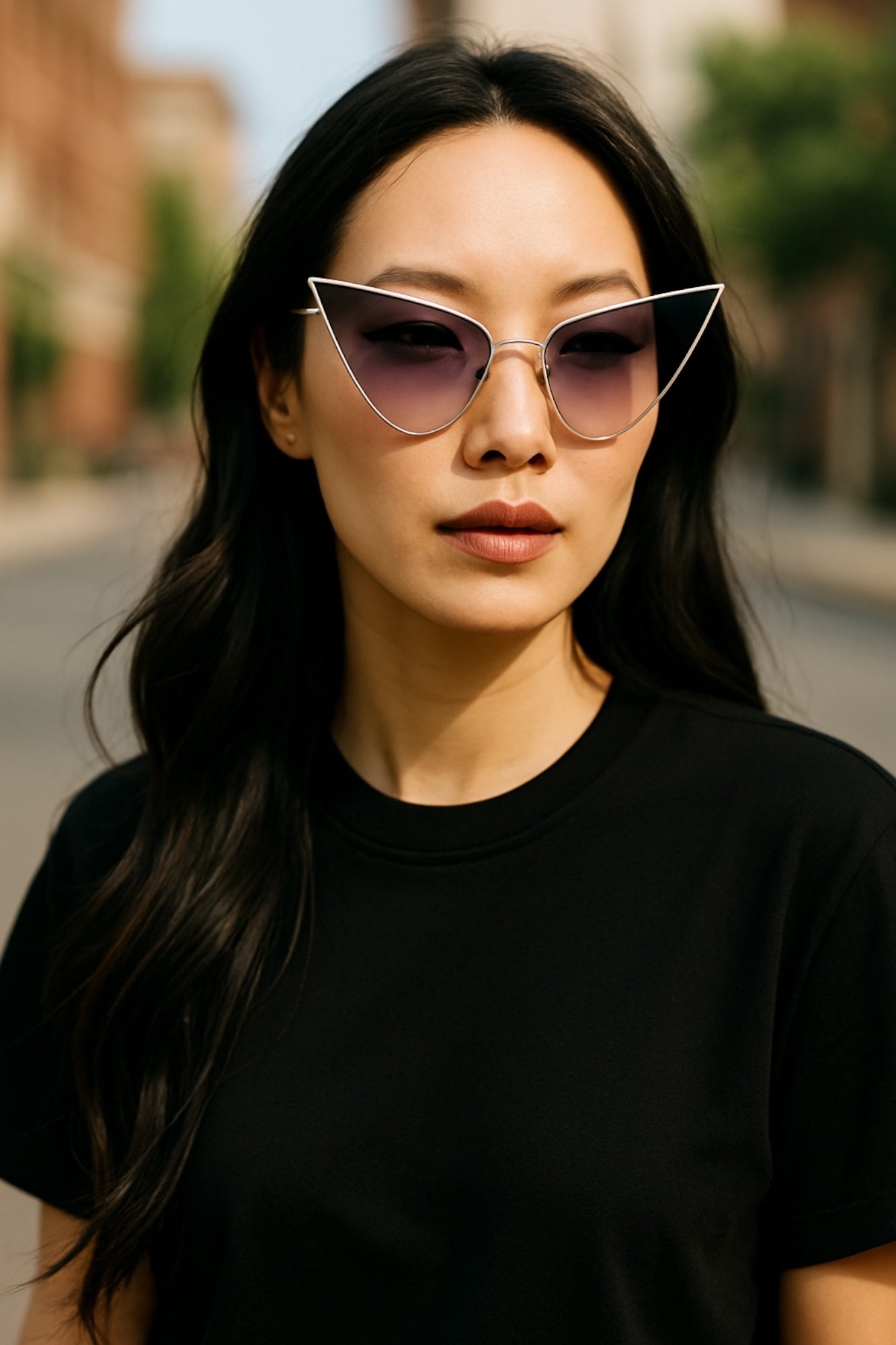 Lucy Duotone High Fashion Pointy Metal Sunglasses
