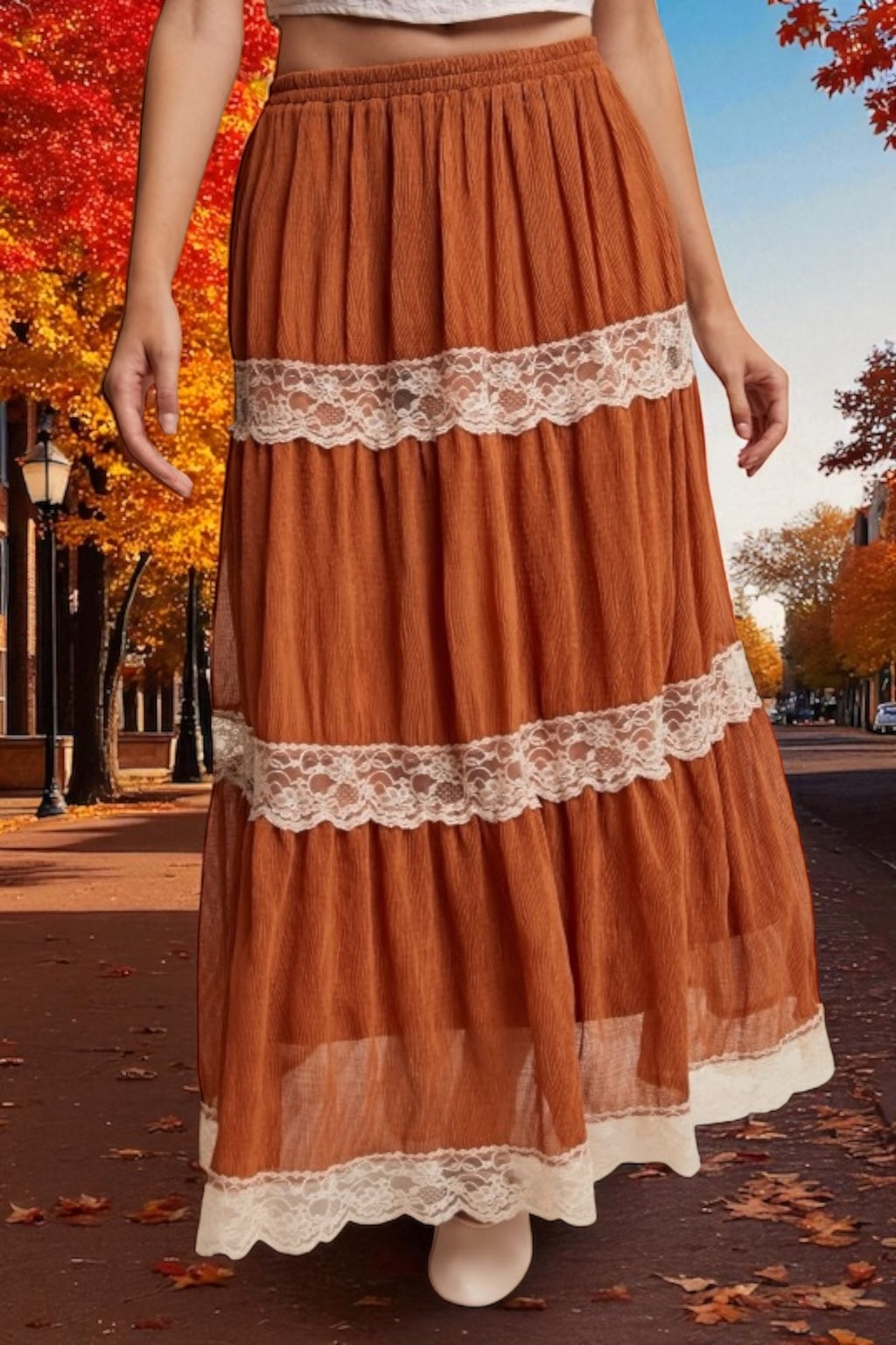 Rolla Lace-Trims Crinkle Maxi Skirt