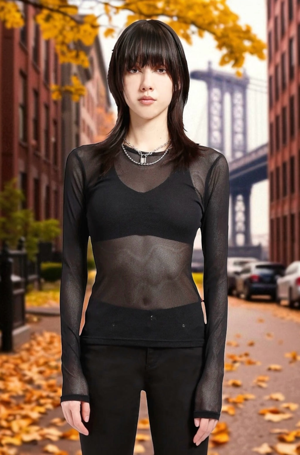 Tripp NYC - Long Sleeve Mesh Top