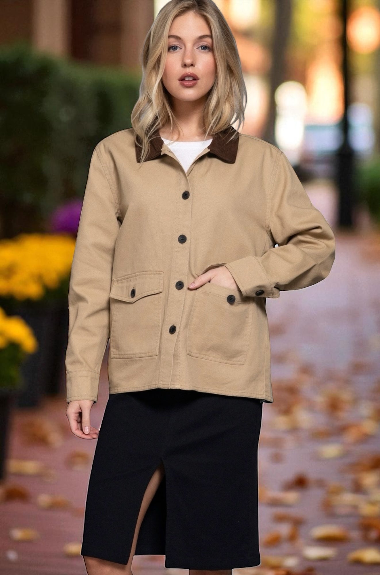 Terri Contrast Corduroy Collar Lightweight Work Jacket