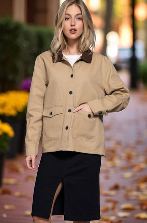Terri Contrast Corduroy Collar Lightweight Work Jacket