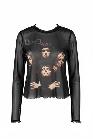 Queen - Bohemian Rhapsody Print Mesh Cropped Top