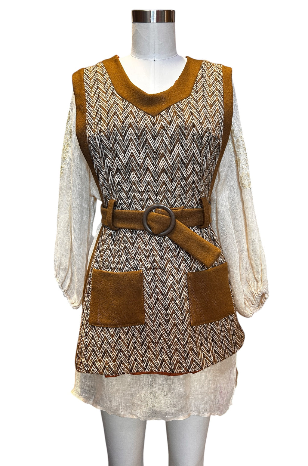 Vintage - 1970’s Chevron Wool Poncho Vest