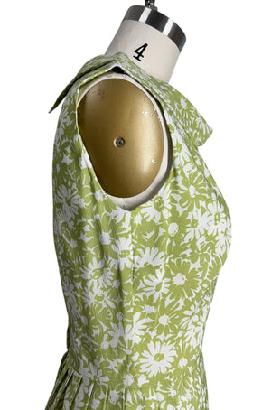 1960s midi dress 1960s Mod Midi Dress White Daisy Print Green