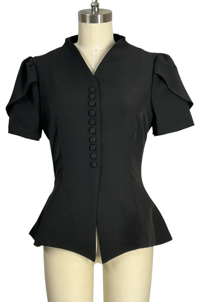 Tulip Overlay Peplum Top | Structured Neoprene Button-Down