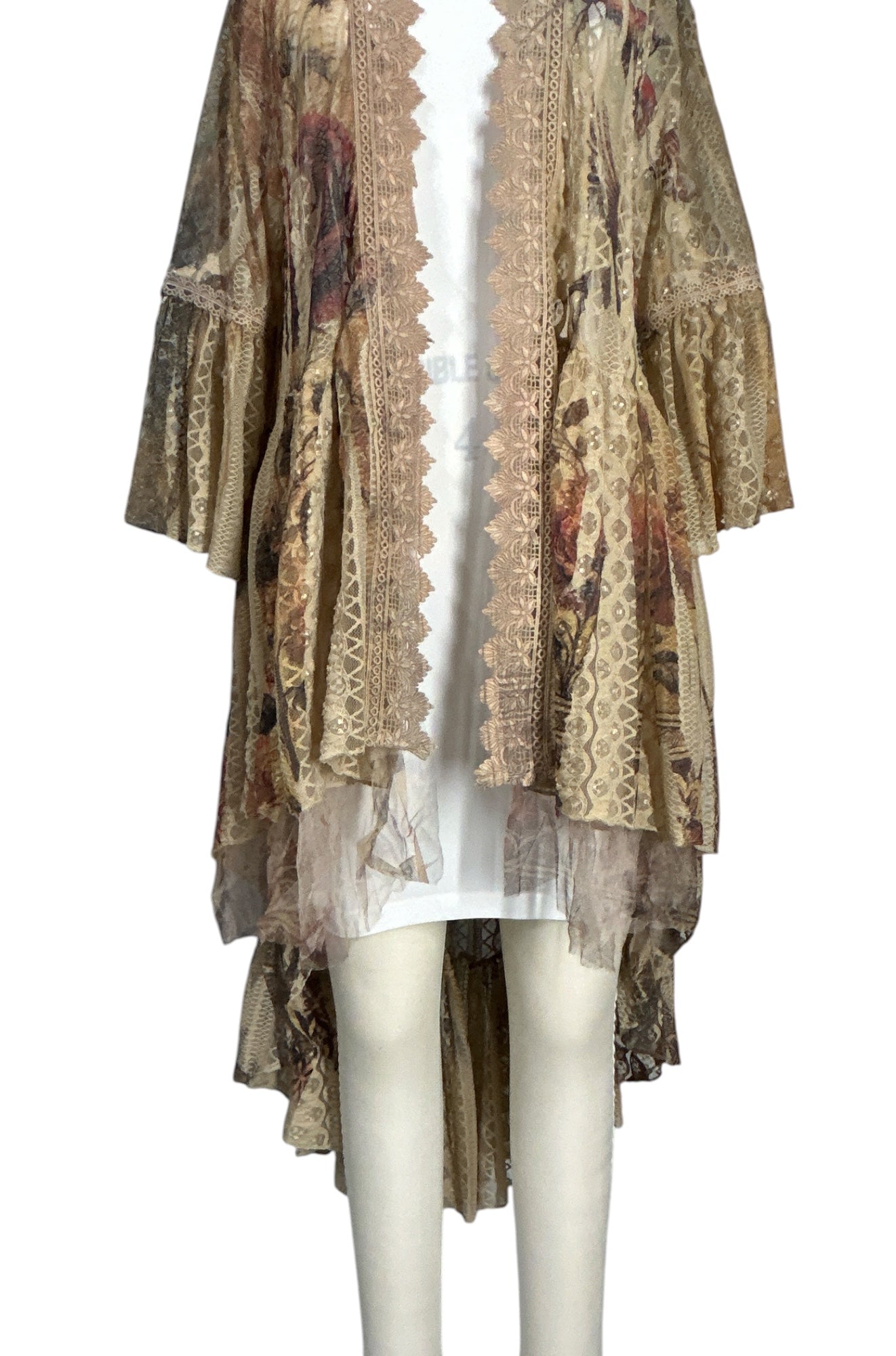 Red Flower & Bird Lace Cardigan | Floral Tulle Open-Front Layer