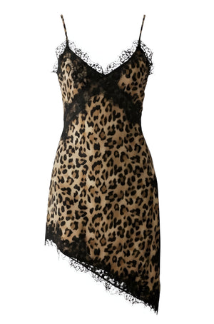 Leopard Lace Slip Tunic | Satin Asymmetrical Hem