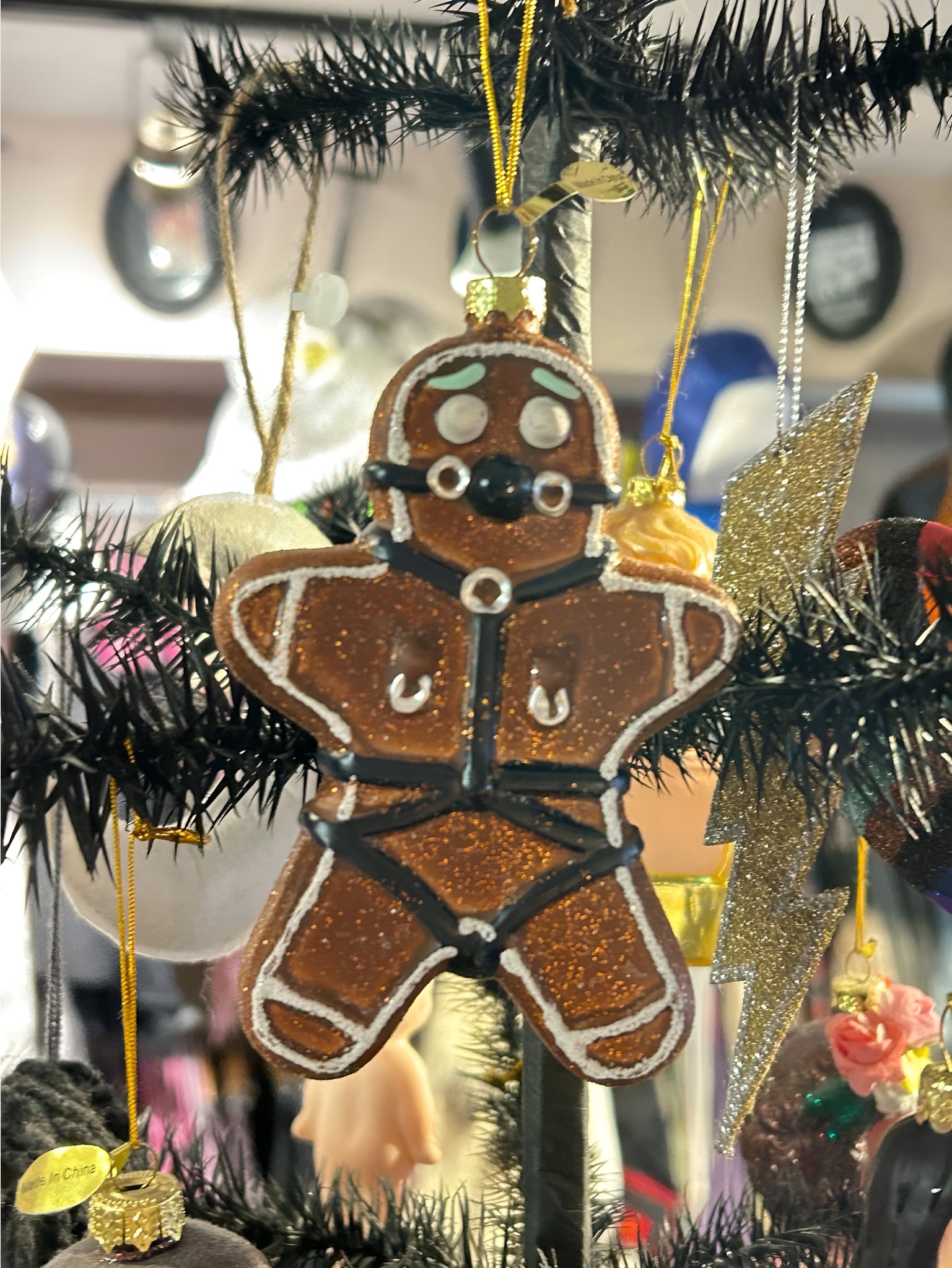 Naughty Gingerbread Man Glass Ornament