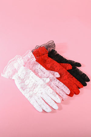 Kelley Ruffle Cuff Floral Patterned Lace Short Gloves