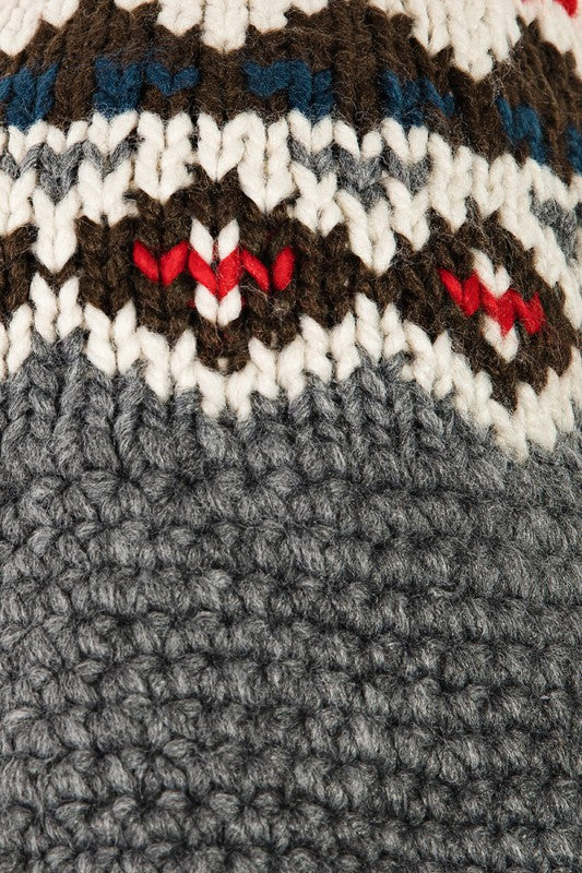Wenie Boho Pattern Cable Knit Bucket Hat