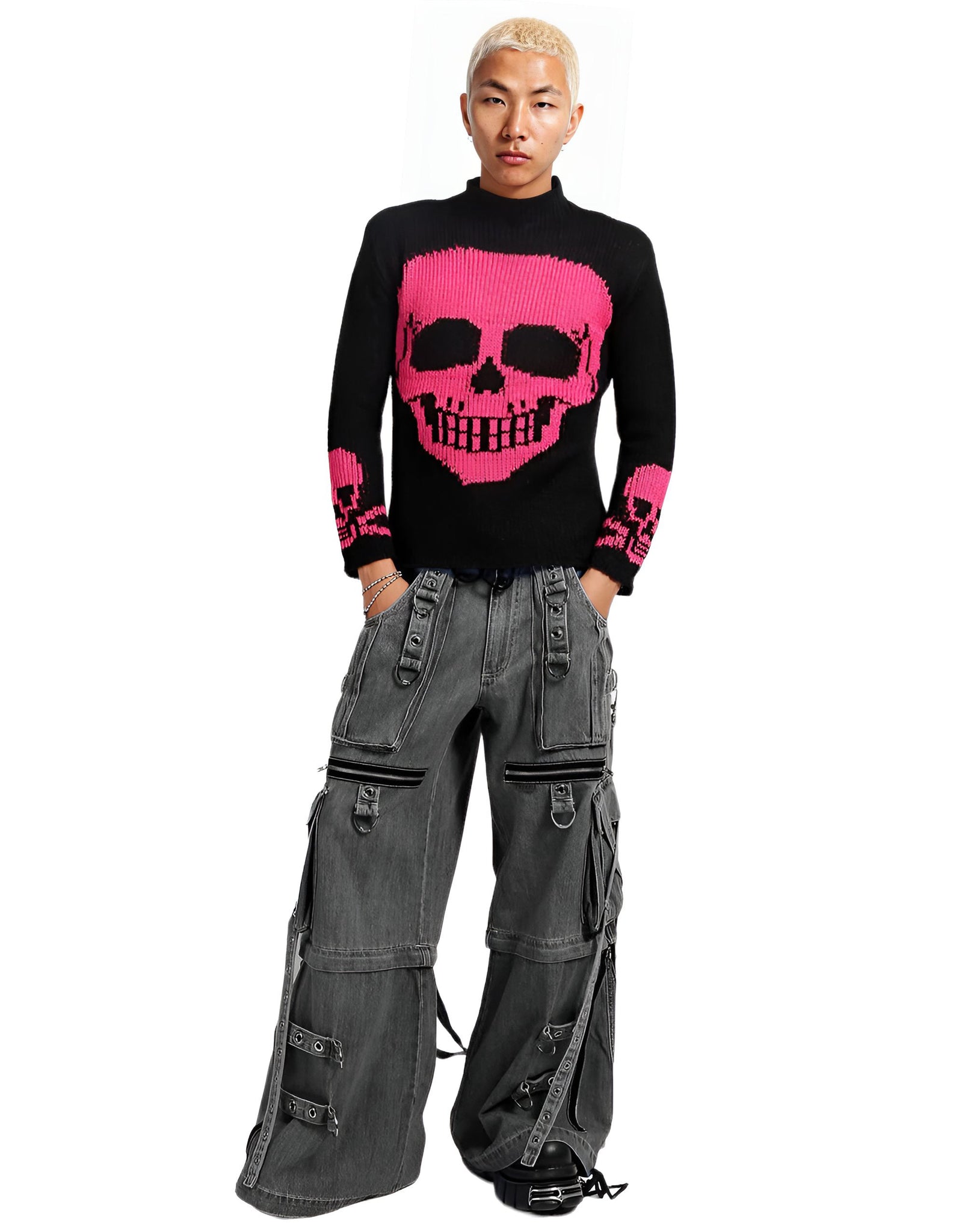 Men Goth Grey X Strap Denim Pant TRIPP Pants Raver Punk Rock EMO Cargo  Trousers