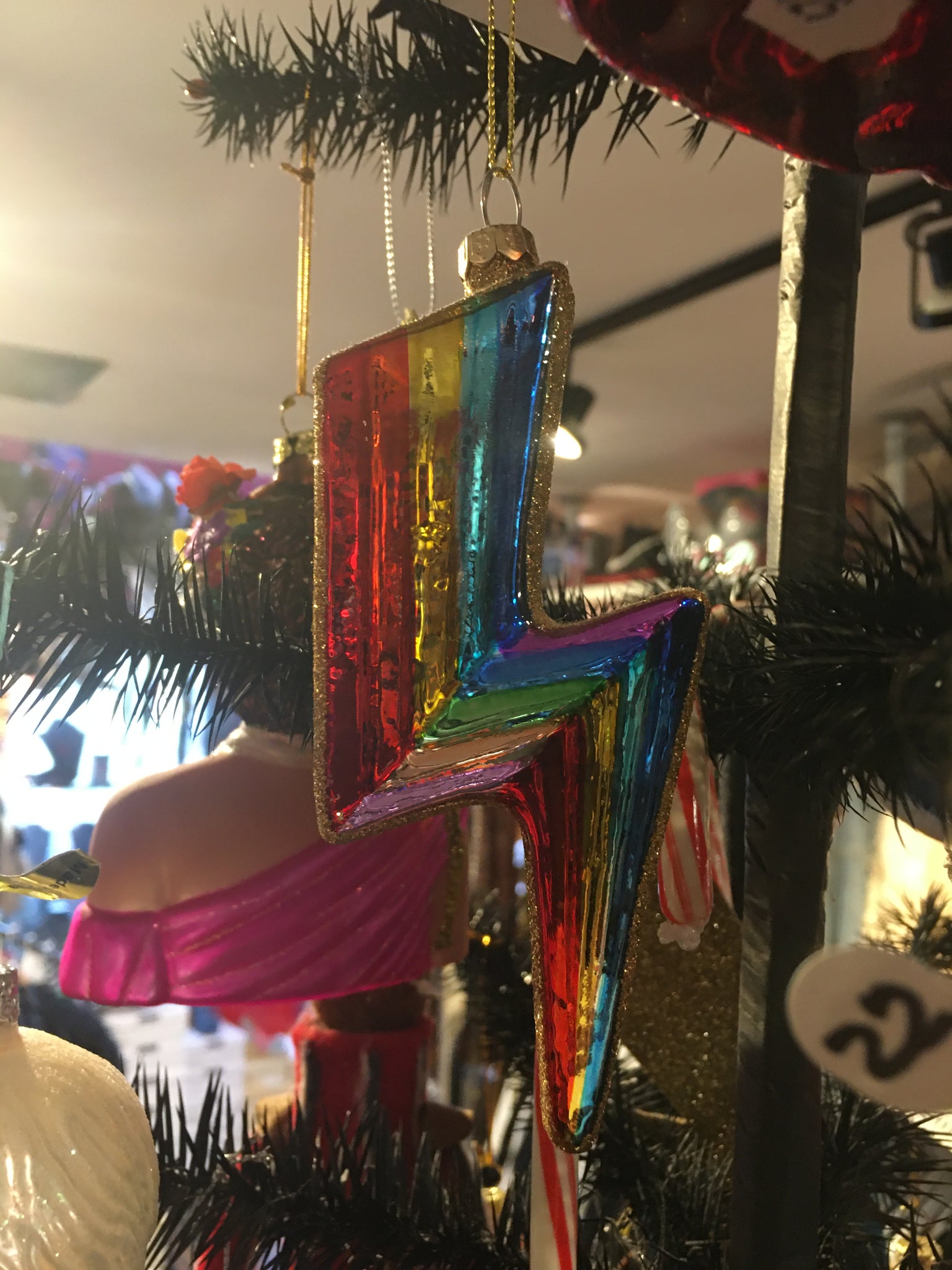 Rainbow Lightning Bolt Glass Ornament
