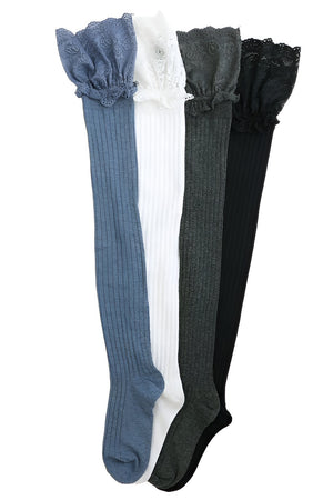 Lily Lace Trim Thigh High Knit Socks