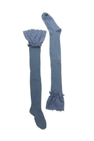 Lily Lace Trim Thigh High Knit Socks