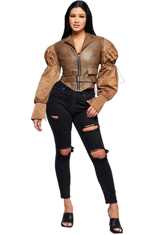 Vivienne Vegan Leather Vest & Drawstring Top (2PCS Set)