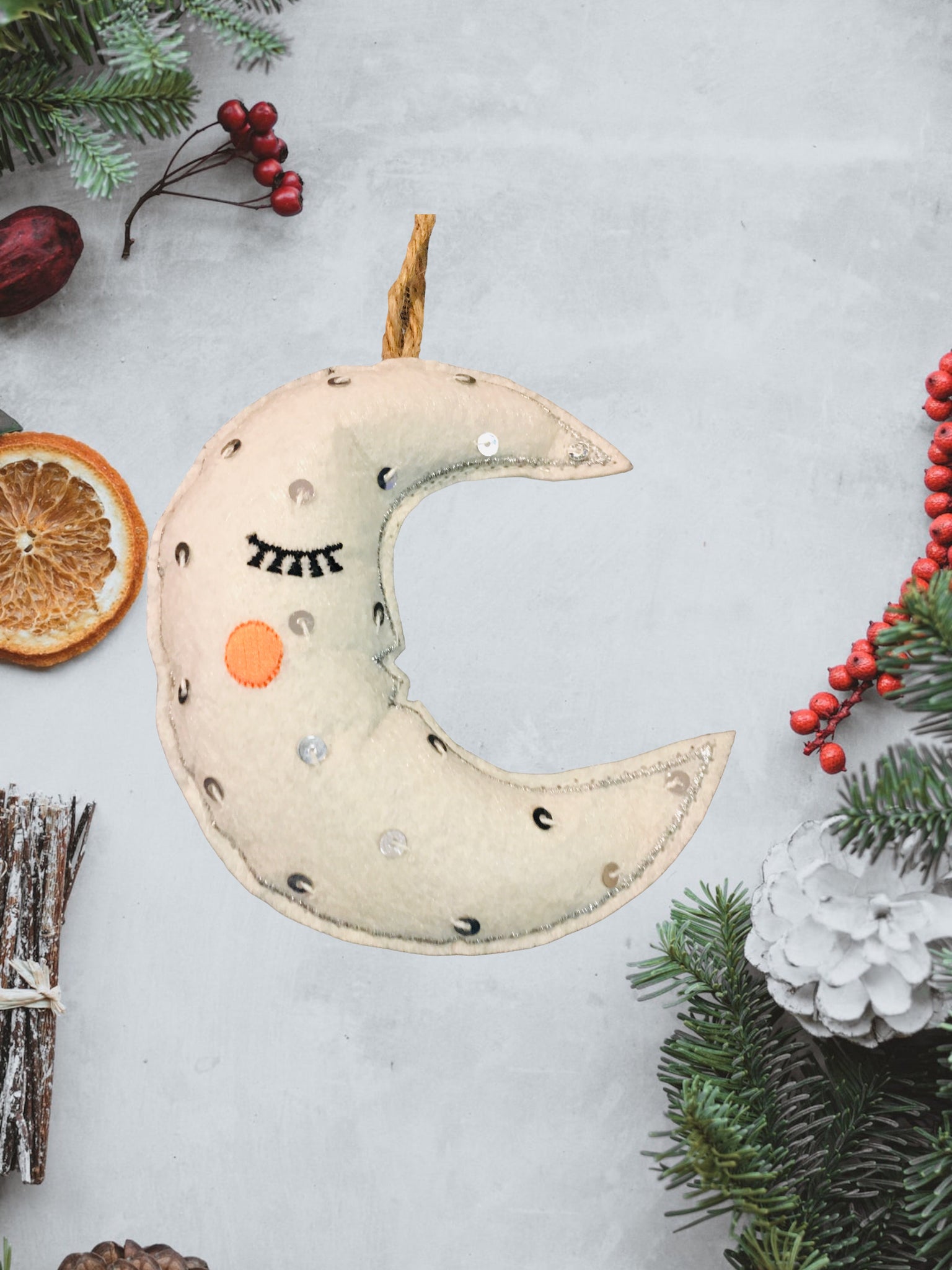 Nora Felt & Sequins Embellished Moon Ornament