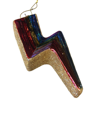 Rainbow Lightning Bolt Glass Ornament