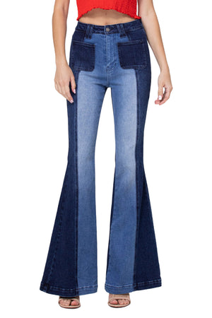 Jayde Two Tone Patch Pocket Flare Jeans