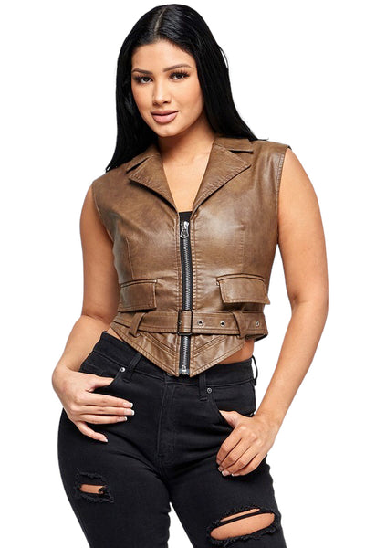 Vivienne Vegan Leather Vest & Drawstring Top (2PCS Set