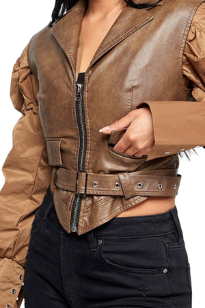 Vivienne Vegan Leather Vest & Drawstring Top (2PCS Set)