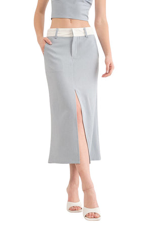 Caroline Colorblocked High Slit Midi Skirt