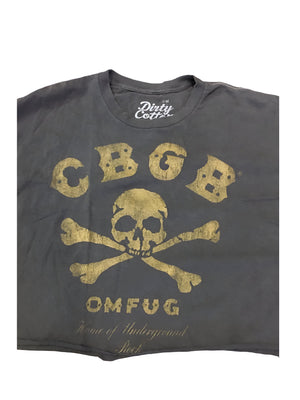 CBGB- Skull Patch & Logo Print Oversized Crop Tee